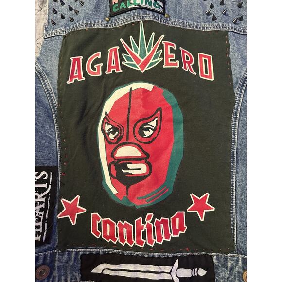 Jean Jacket Vest Rock Punk Patches L Denim Gap Studded Handmade Band Concert - Picture 9 of 11